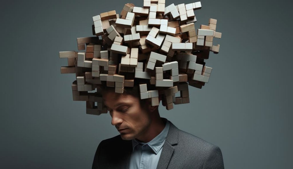 conceptual-illustration-inner-questioning-man-with-head-filled-with-puzzles-against-dark-setting-portraying-introspective-thoughts-puzzlement