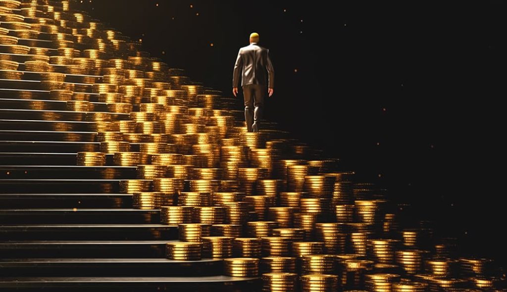 man-gold-coins-steps-made-money-generative-ai